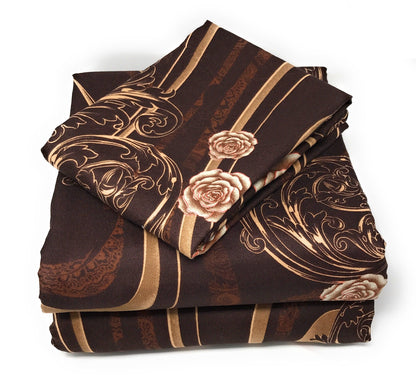Brown and Pink Floral Twin Duvet Cover Set in Polyester – view 4