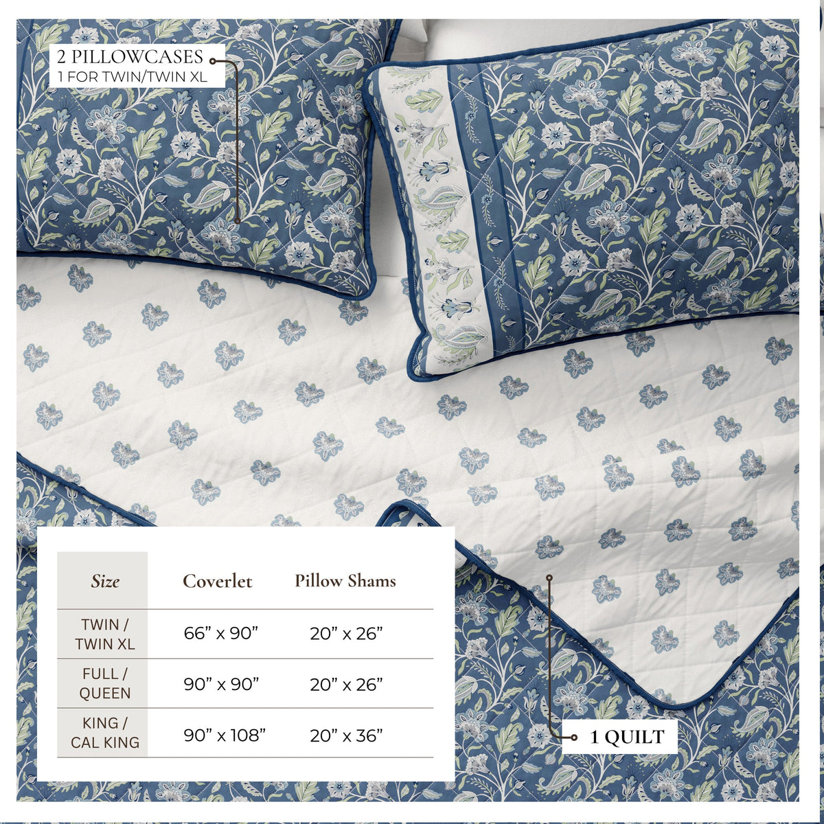 Boho Floral Printed Cotton Quilt and Sham Set – Indira Collection – view 9
