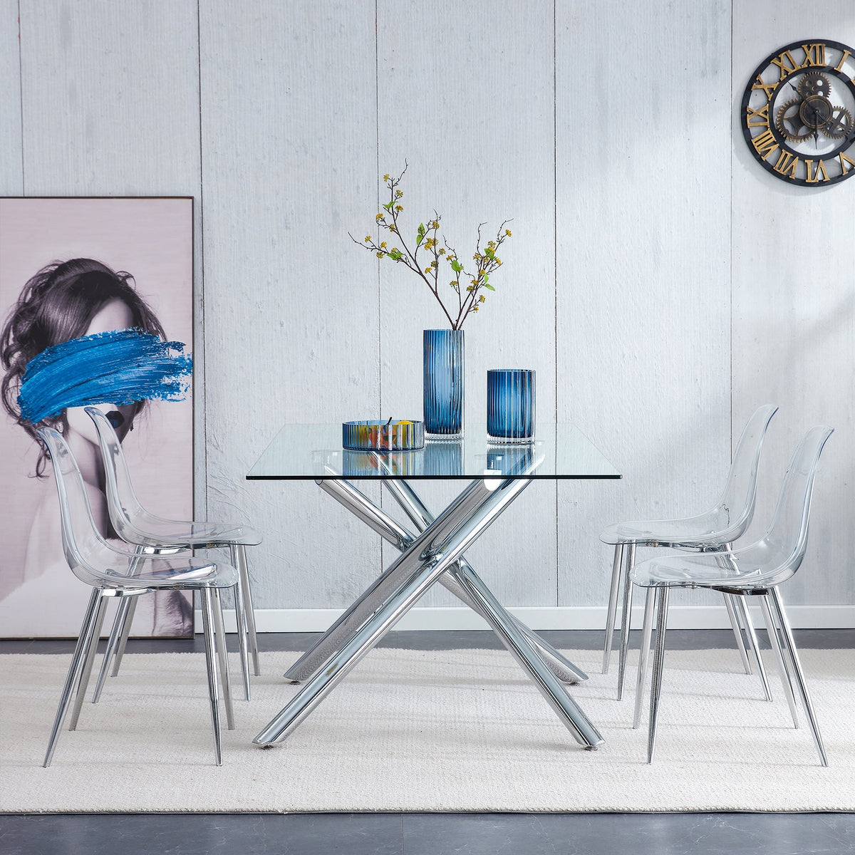 Modern Clear Transparent Dining Chairs with Silver Legs, Set of 6 – view 9