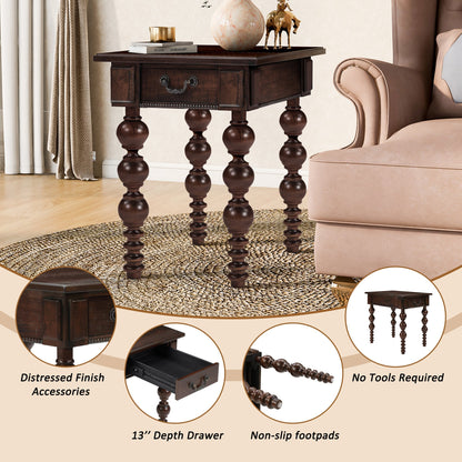 Espresso Wood End Table with Drawer and Turned Spindle Legs – view 7