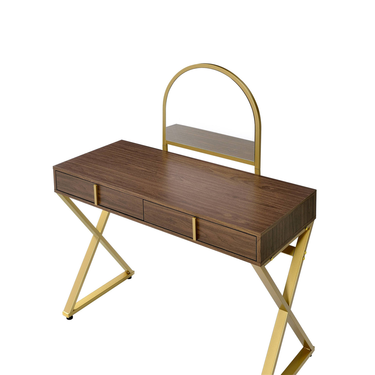 Coleen Walnut and Gold Vanity Desk with Mirror and Jewelry Tray – view 6