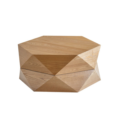 Retro Polygon Flip Top Coffee Table with Hidden Storage, Natural – view 9