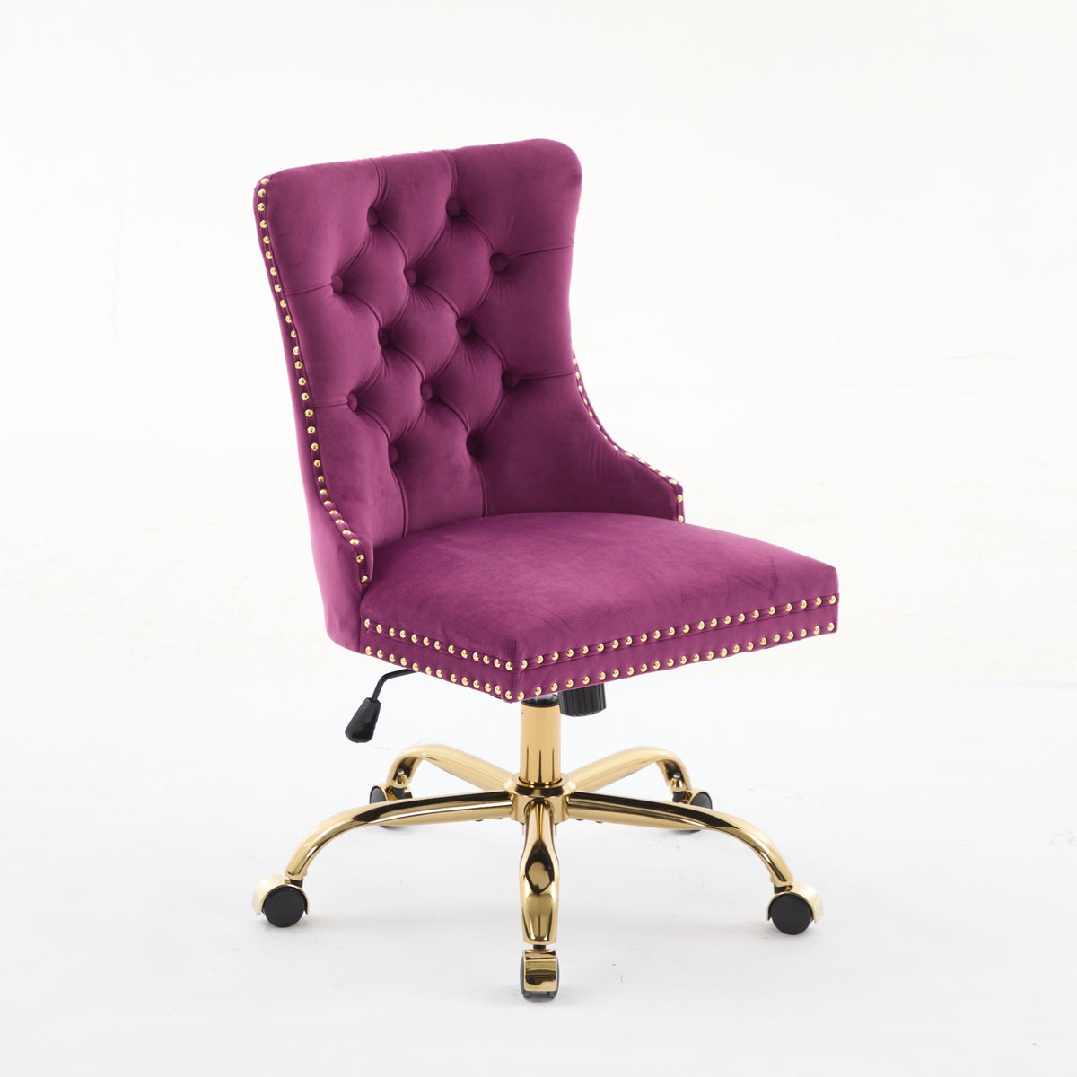 Purple Velvet Tufted Office Chair with Gold Accents and Nailhead Trim – view 4