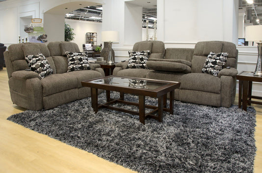 Solution Dyed Polyester Power Reclining Sofa in Fossil