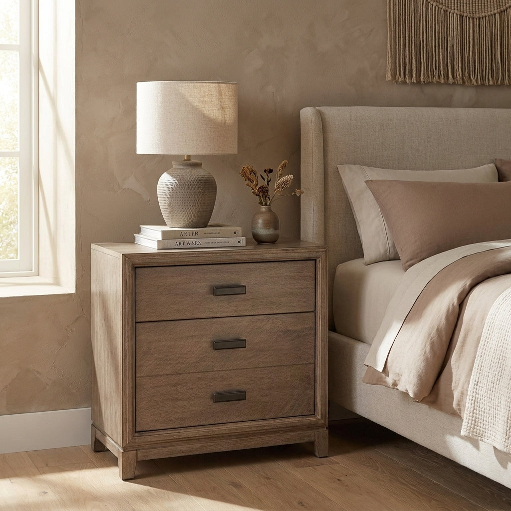 Mahogany and Okoume Wood Nightstand, Antique Grey