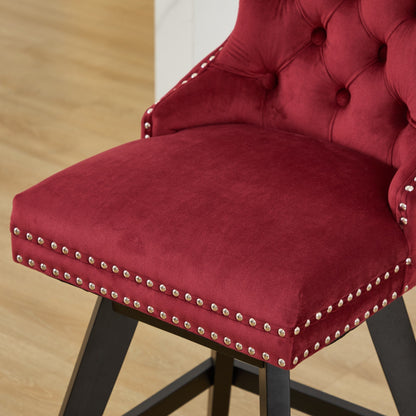 Wine Red Velvet Swivel Bar Stools with Button Tufting, Set of 2 – view 12