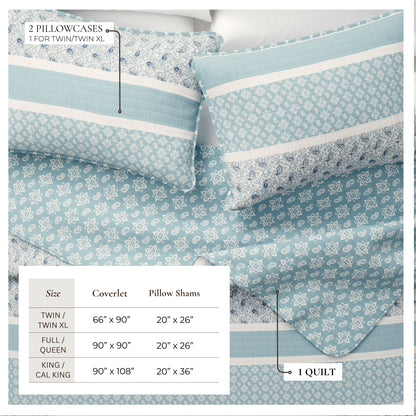 Paisley Stripe Reversible Microfiber Quilt Set – Kadi Collection – view 9
