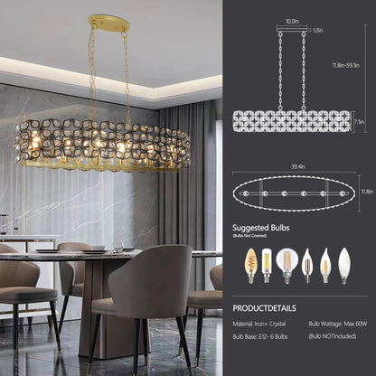 39" Contemporary K9 Crystal Linear Pendant Chandelier, Black and Gold – view 9