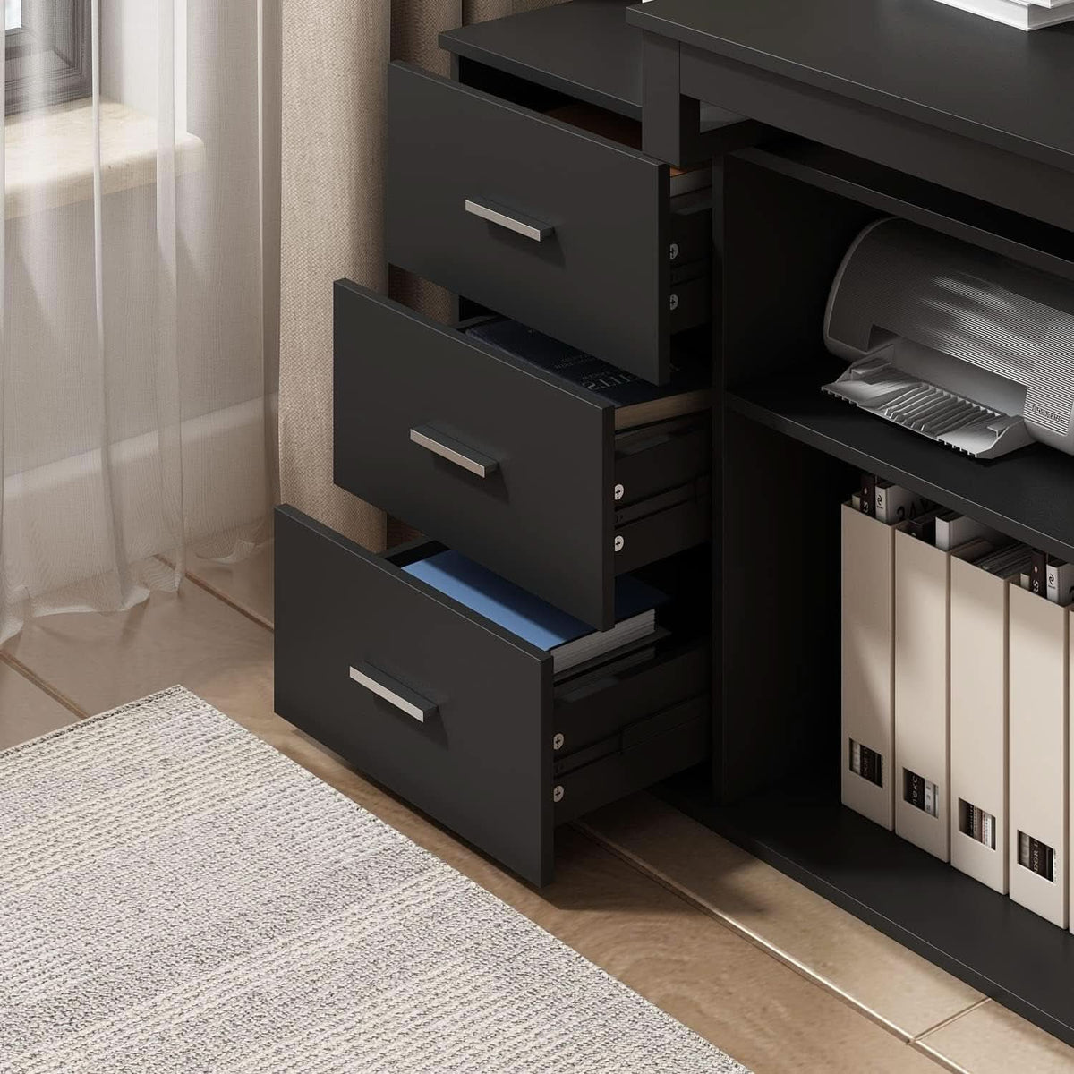 55.1-Inch Black L-Shaped Computer Desk with Reversible Storage Cabinet – view 7