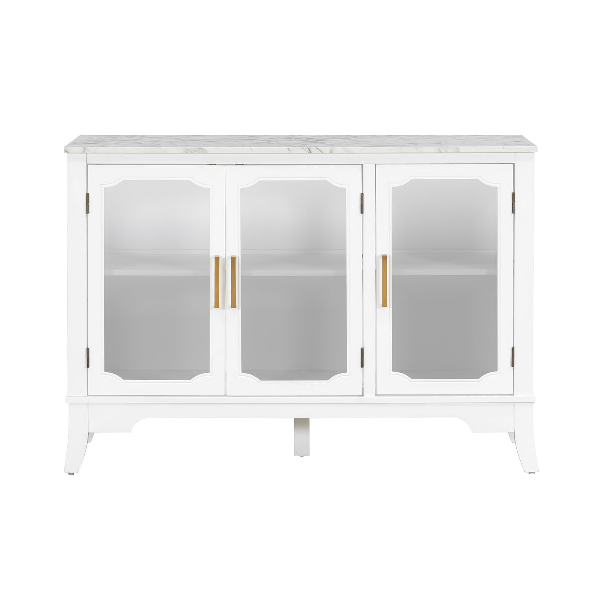 White 3-Door Storage Cabinet with Glass Panels and Gold Handles – view 2
