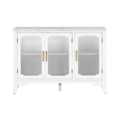 White 3-Door Storage Cabinet with Glass Panels and Gold Handles – view 2