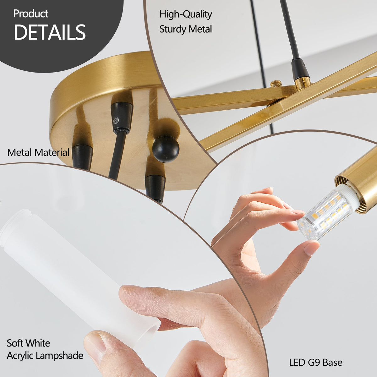 Modern Gold Branch Chandelier with Frosted Tubes, 40.9 Inch – view 8
