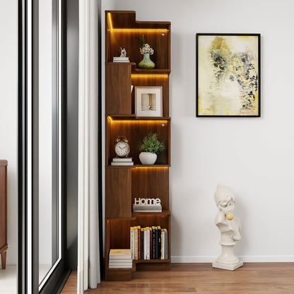 5 Tier Corner Bookshelf with Melamine Finish in Neutral Wood – view 2