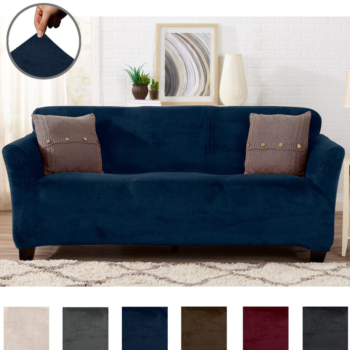 Velvet Stretch Slipcover – Gale Collection Form-Fit Sofa Cover – view 191