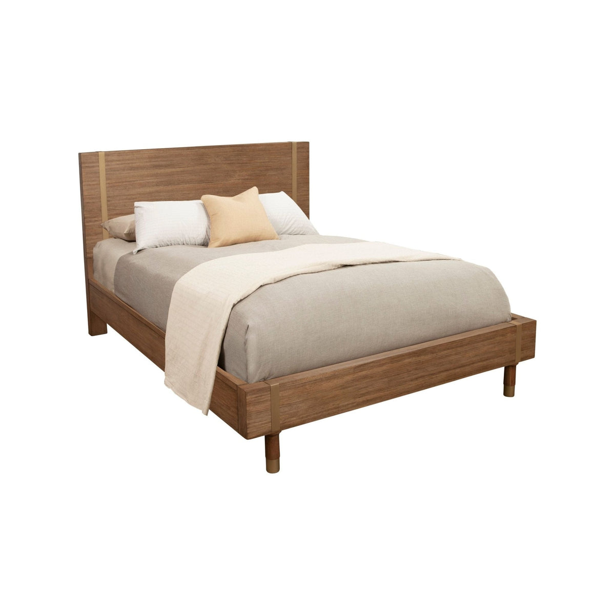 Easton Wood Platform Bed with Sand Headboard and Gold Legs – view 3