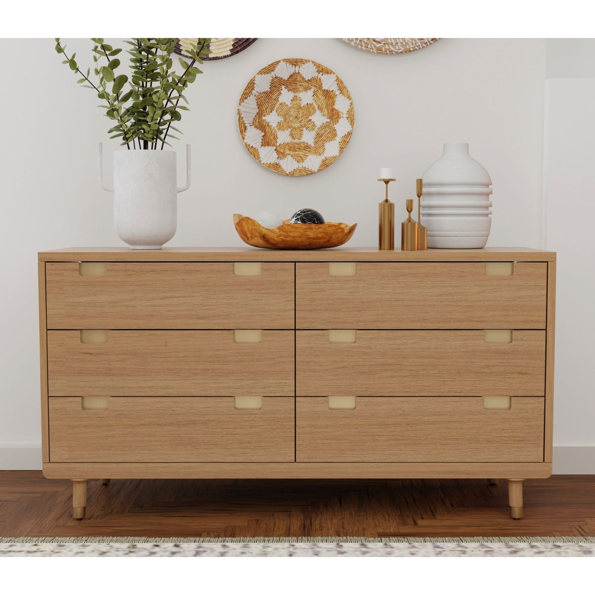 Mahogany Six-Drawer Dresser in Sand Finish