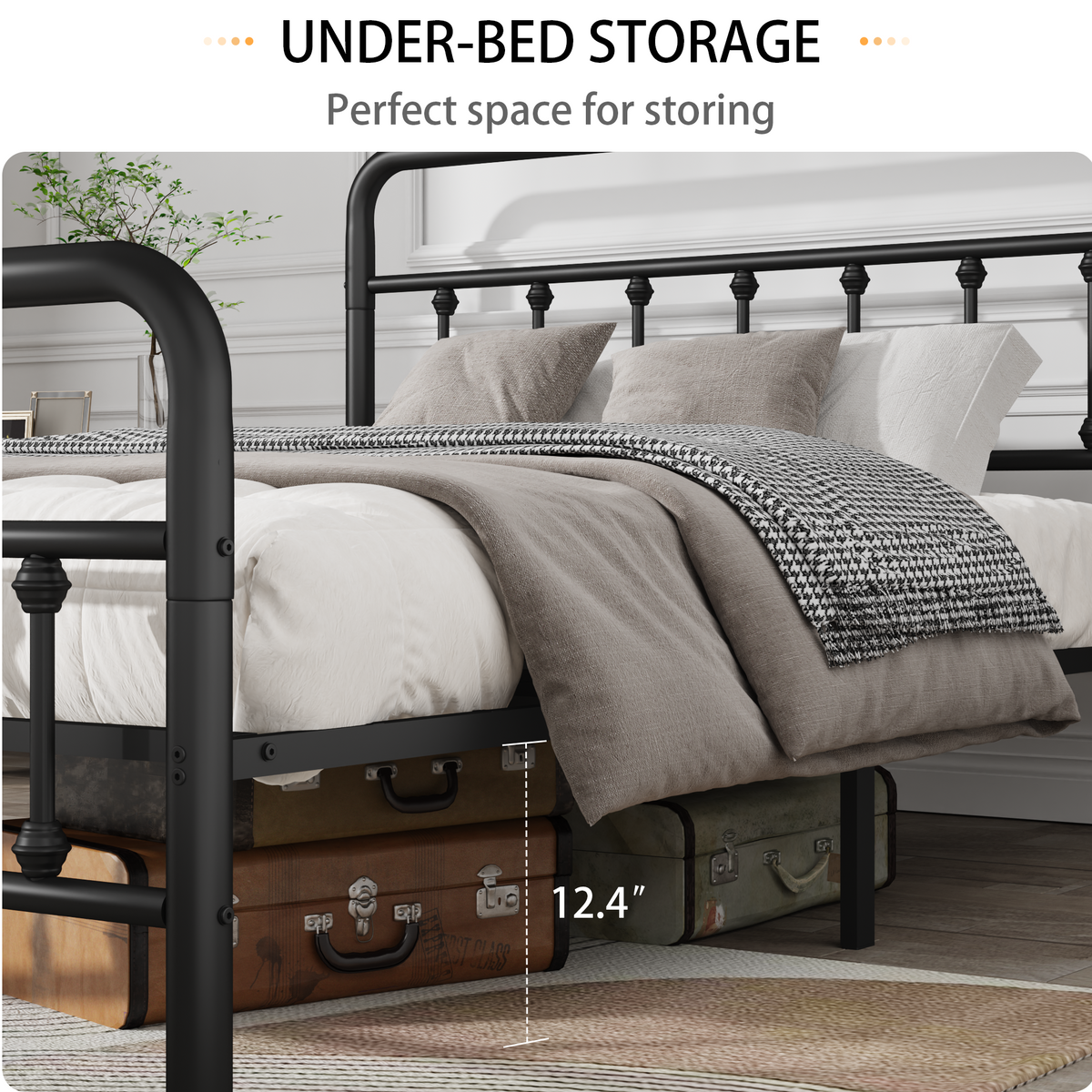 Black Metal Full Size Bed Frame with Headboard and Under-Bed Storage – view 4