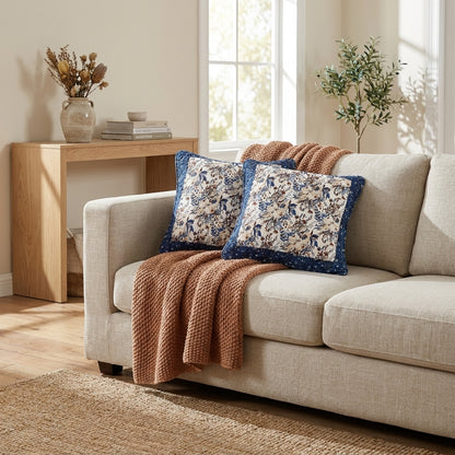 Tache Cotton Patchwork White Blue Yellow Brown Floral Prairie Sunset Cushion Cover 2-Pieces (JHW-887)