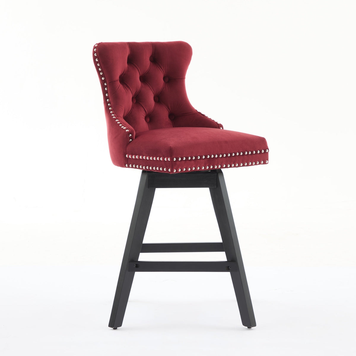 Wine Red Velvet Swivel Bar Stools with Button Tufting, Set of 2 – view 4