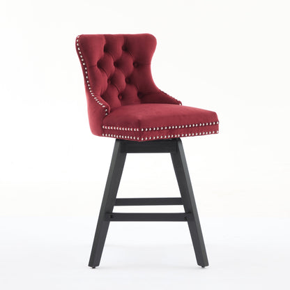 Wine Red Velvet Swivel Bar Stools with Button Tufting, Set of 2 – view 4