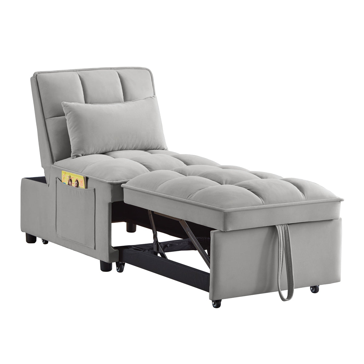 4-in-1 Convertible Gray Velvet Single Sofa Bed with Adjustable Backrest – view 9