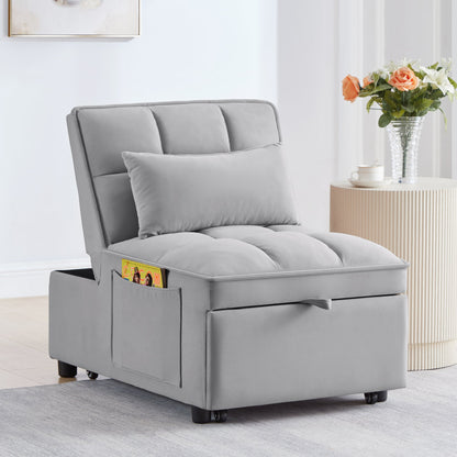 4-in-1 Convertible Gray Velvet Single Sofa Bed with Adjustable Backrest – view 2