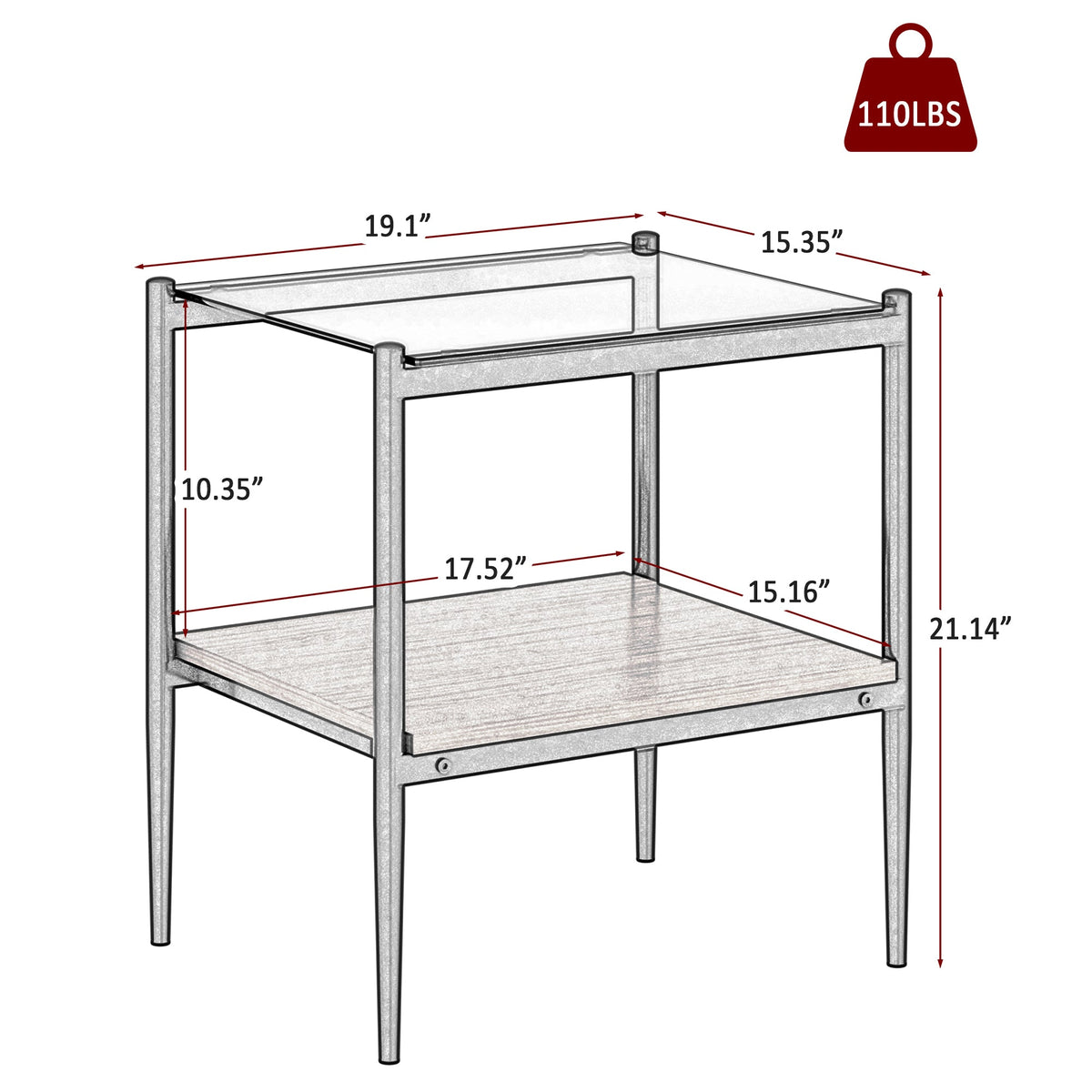 Rectangle End Tables with Gray Tempered Glass Tops, Set of 2 – view 14