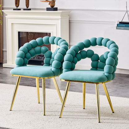 Puffy Bubble Ball Chain Upholstered Dining Chairs, Light Blue or Yellow – view 9