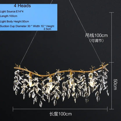Elegant Gold K9 Crystal Branch Chandelier for Kitchen Island – view 7