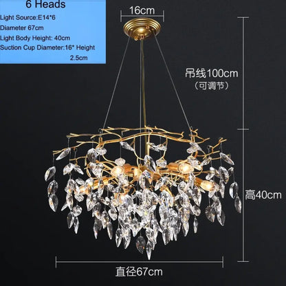 Elegant Gold K9 Crystal Branch Chandelier for Kitchen Island – view 9