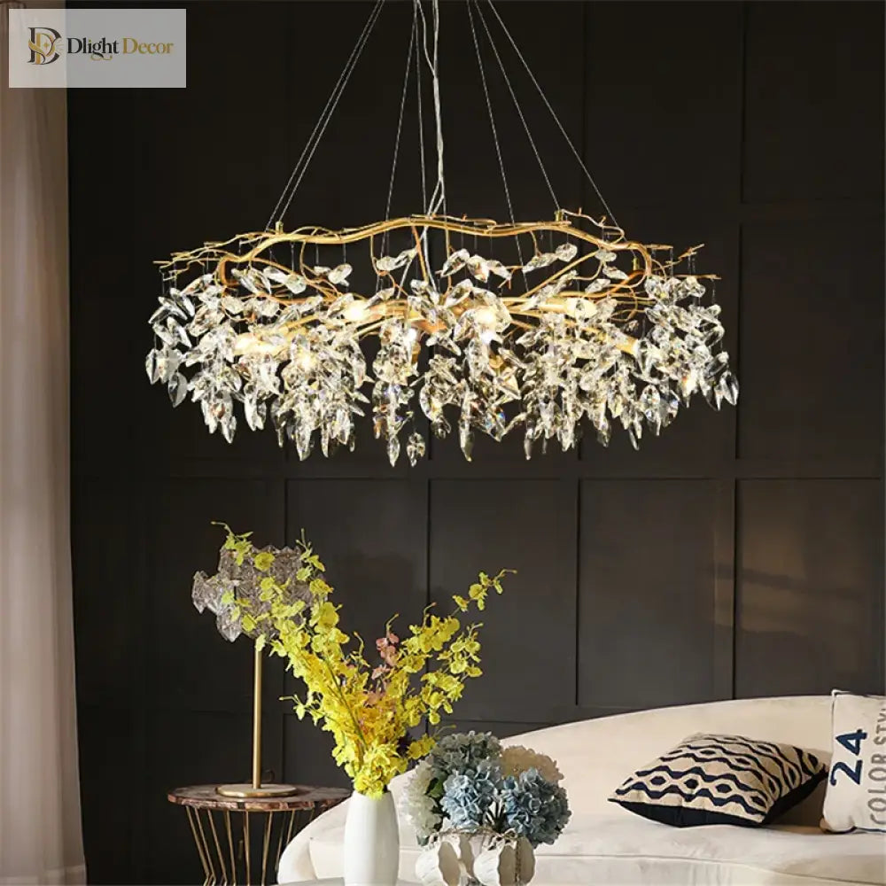 Elegant Gold K9 Crystal Branch Chandelier for Kitchen Island – view 2