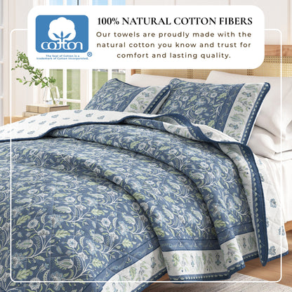 Boho Floral Printed Cotton Quilt and Sham Set – Indira Collection – view 12