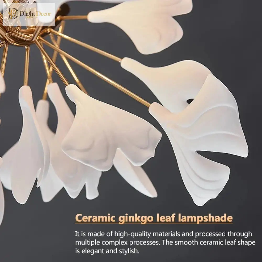 Ginkgo Leaf LED Chandelier in Ceramic or Acrylic, Round or Linear – view 5