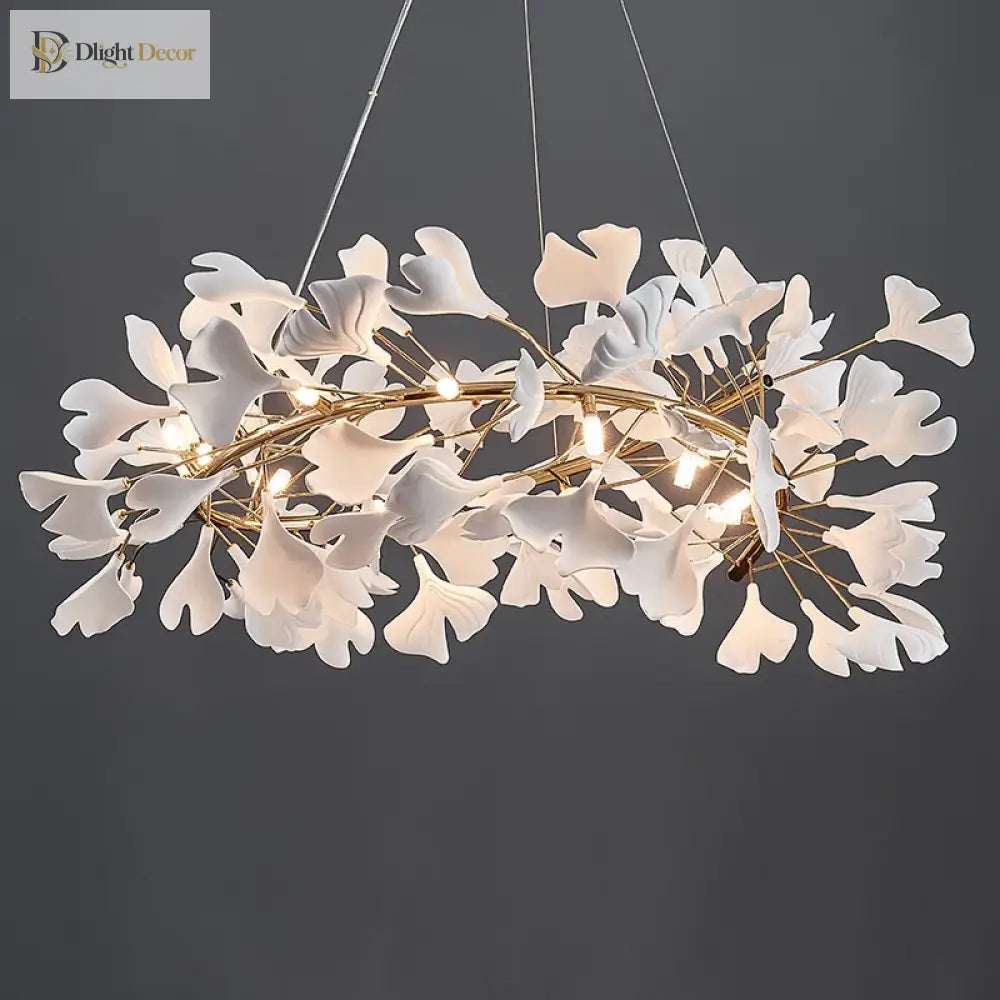 Ginkgo Leaf LED Chandelier in Ceramic or Acrylic, Round or Linear – view 4