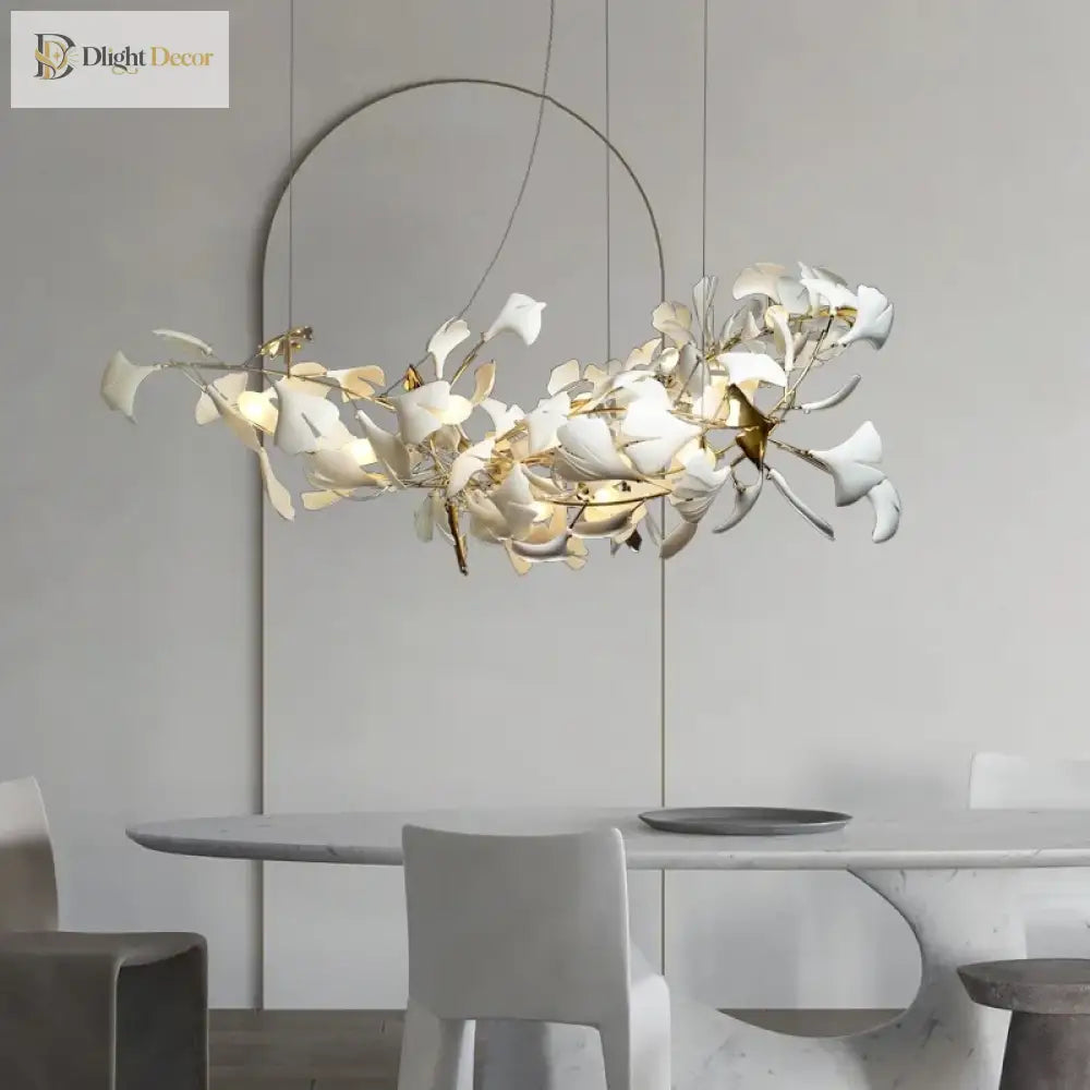 Ginkgo Leaf LED Chandelier in Ceramic or Acrylic, Round or Linear – view 2