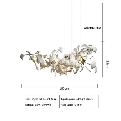 Ginkgo Leaf LED Chandelier in Ceramic or Acrylic, Round or Linear – view 12