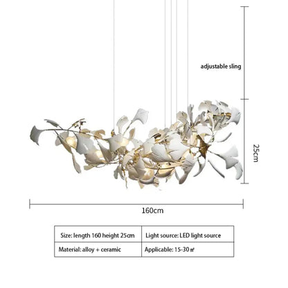 Ginkgo Leaf LED Chandelier in Ceramic or Acrylic, Round or Linear – view 13