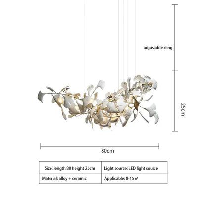 Ginkgo Leaf LED Chandelier in Ceramic or Acrylic, Round or Linear – view 11