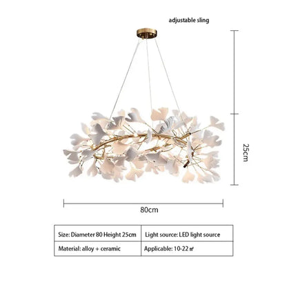 Ginkgo Leaf LED Chandelier in Ceramic or Acrylic, Round or Linear – view 8
