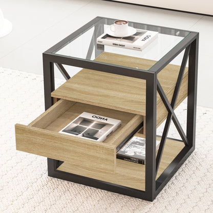 Modern X-Frame End Tables with Drawer and Glass Top, Set of 2 – view 10