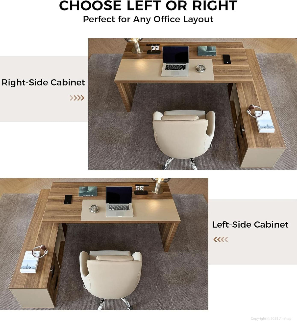 79-Inch L-Shaped Executive Desk with Lockable Drawers and Privacy Panel – view 7
