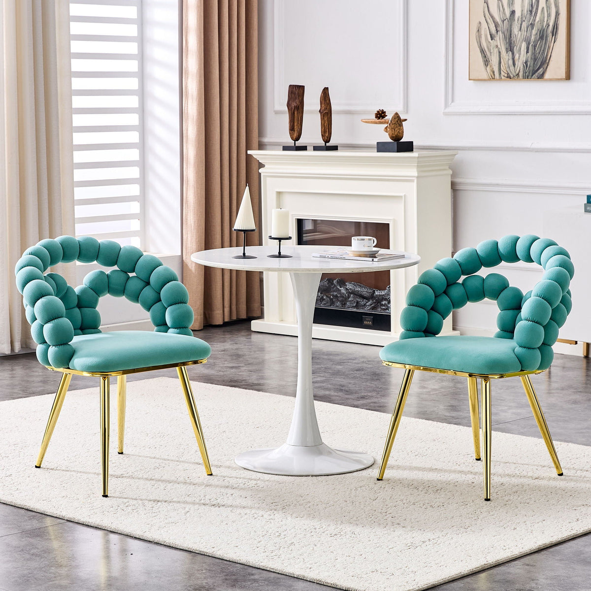 Puffy Bubble Ball Chain Upholstered Dining Chairs, Light Blue or Yellow – view 10