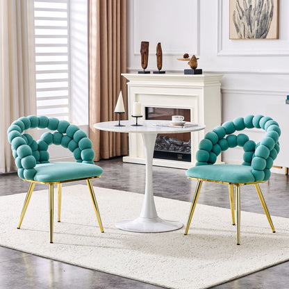 Puffy Bubble Ball Chain Upholstered Dining Chairs, Light Blue or Yellow – view 10