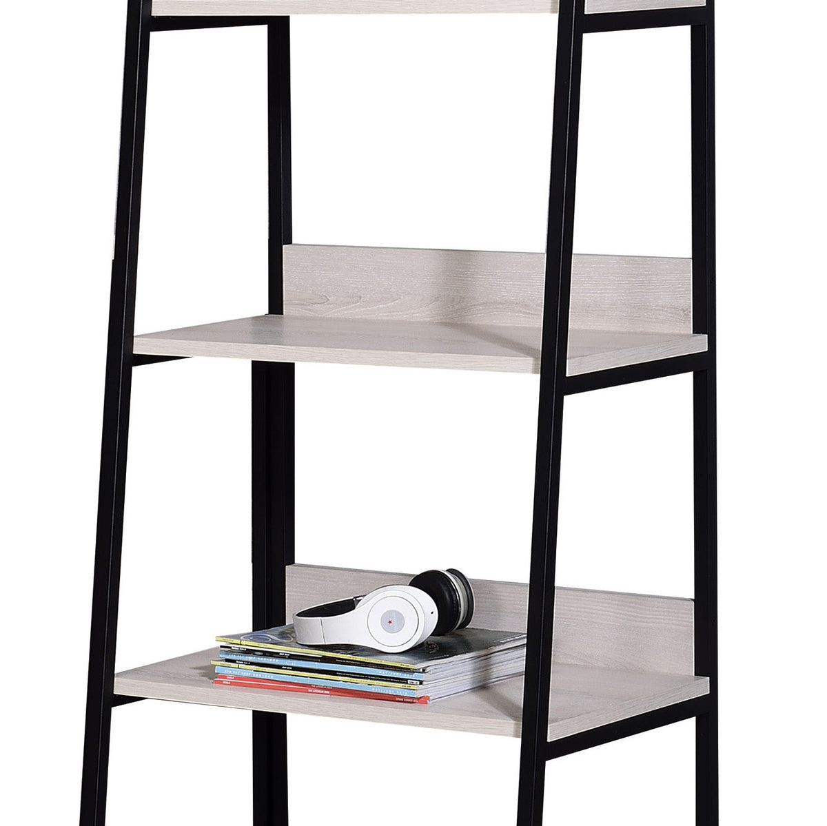 Wendral 24 Inch Natural and Black Ladder Bookshelf with 5 Shelves – view 2