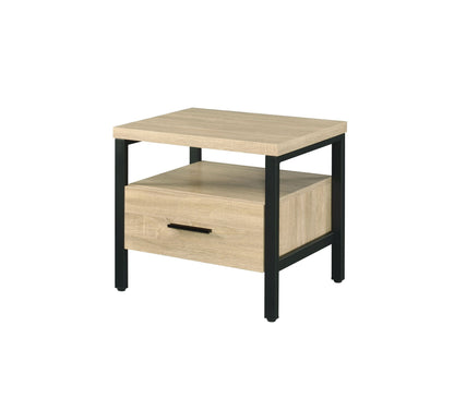 Modern Oak Finish Nightstand with Drawer, Open Shelf and Metal Legs – view 4