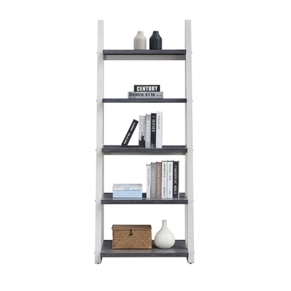 5-Tier Ladder Shelf with Rubber Wood Frame in Grey and White – view 3