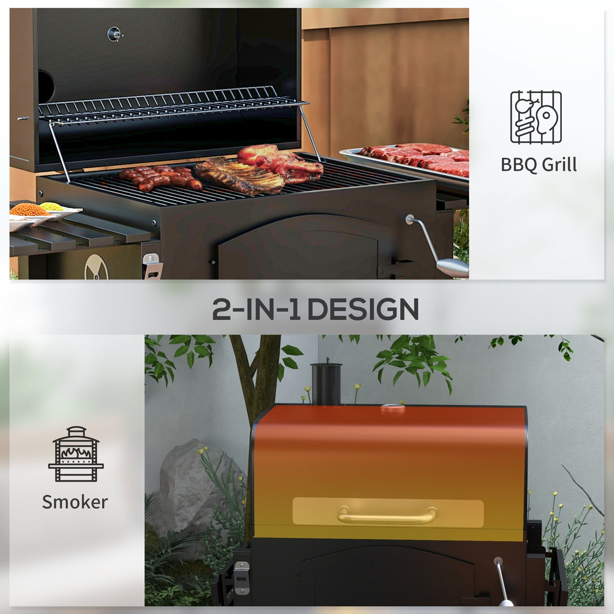 Black Steel Charcoal Grill with Adjustable Charcoal Pan and Folding Shelves – view 4