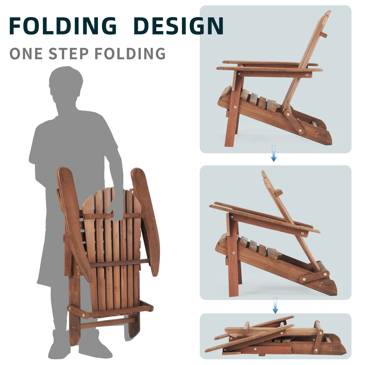 Hemlock Wood Folding Adirondack Chair Set of 2, Natural Finish – view 5