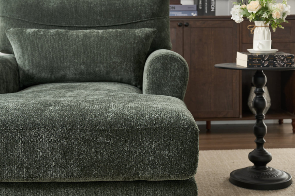 Modern Green Upholstered Chaise Lounge Recliner Chair with Solid Wood Frame – view 9
