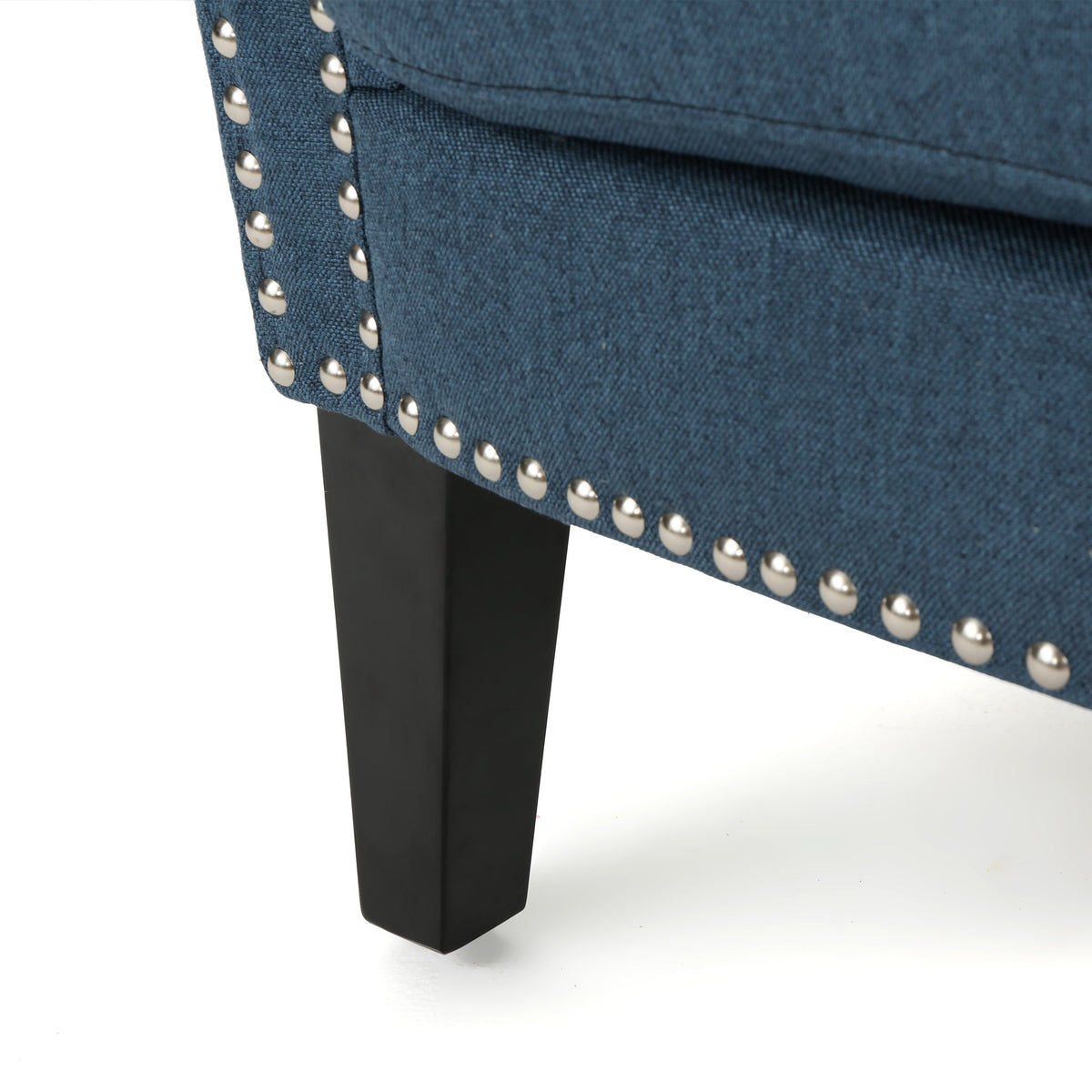 Navy Blue Fabric Club Chair with Nailhead Trim and Birch Wood Legs – view 9